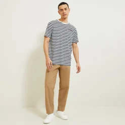 Jules Tee shirt col rond marinière brodé- T-shirt