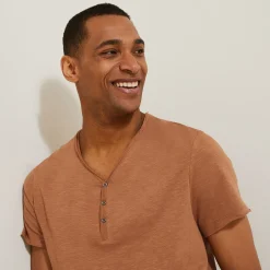 Jules Tee shirt col tunisien matière flammée- T-shirt