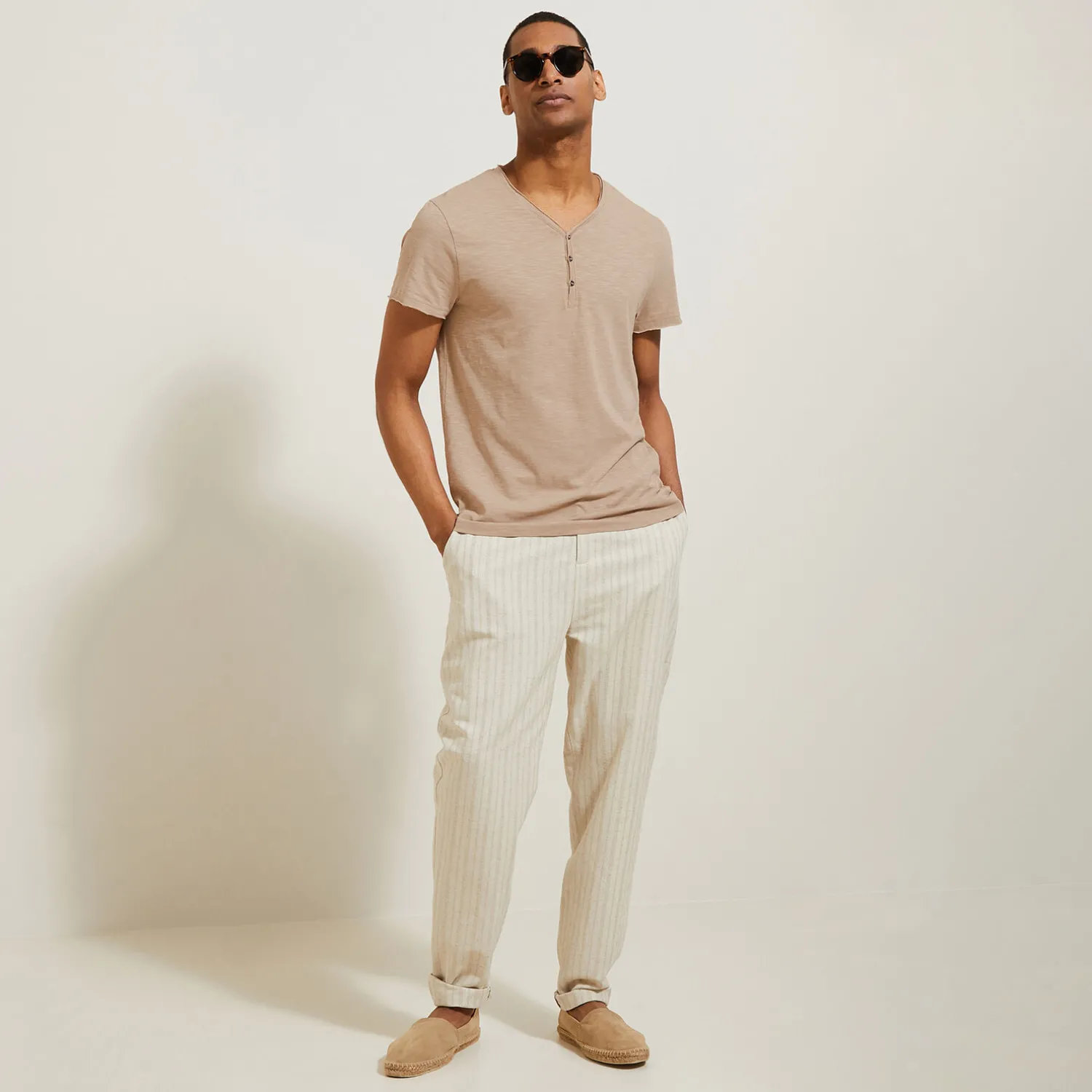 Jules Tee shirt col tunisien matière flammée- T-shirt