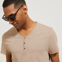 Jules Tee shirt col tunisien matière flammée- T-shirt