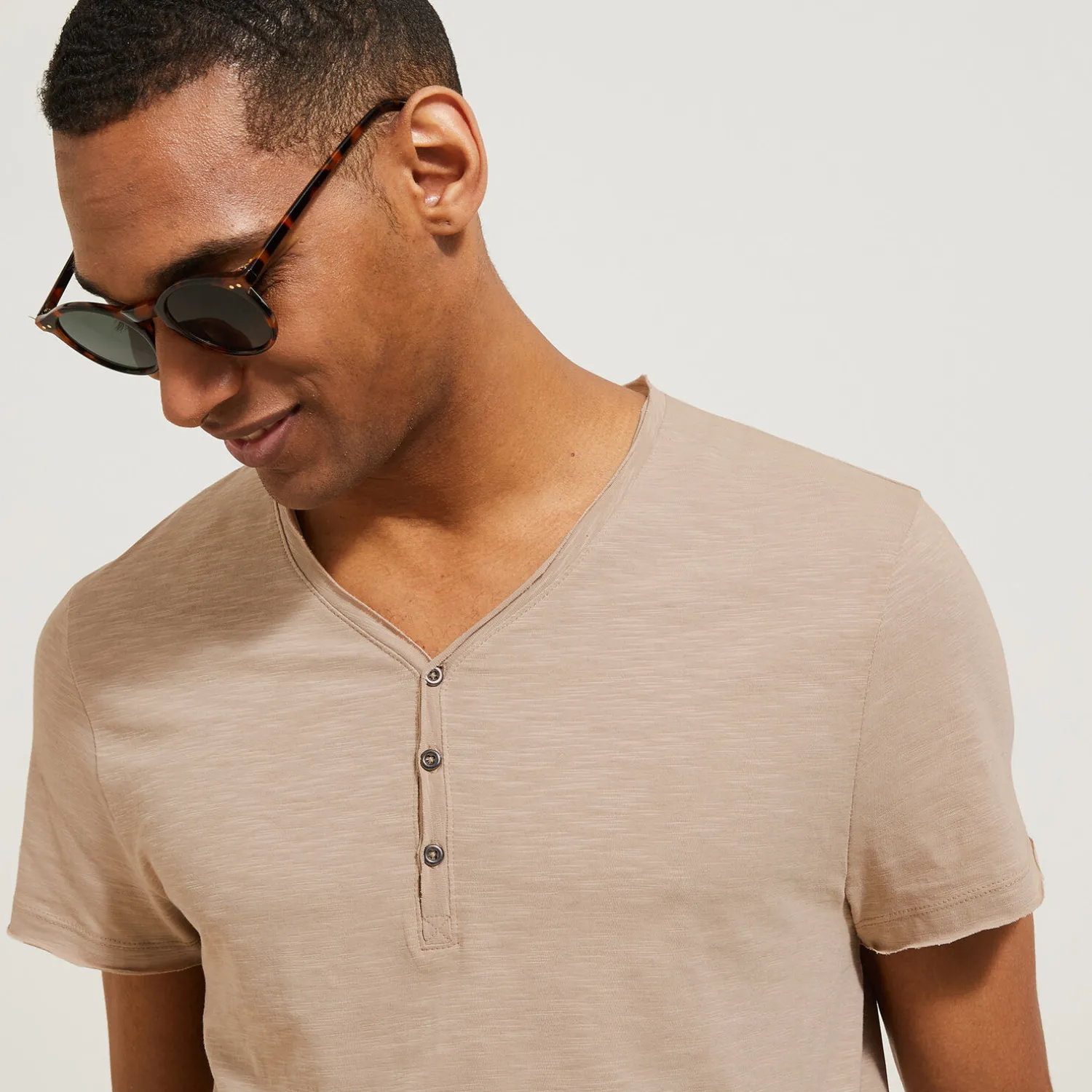 Jules Tee shirt col tunisien matière flammée- T-shirt