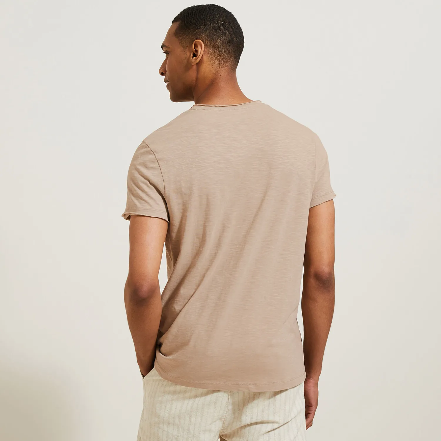 Jules Tee shirt col tunisien matière flammée- T-shirt