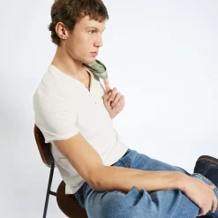 Jules Tee shirt col tunisien matière flammée- T-shirt