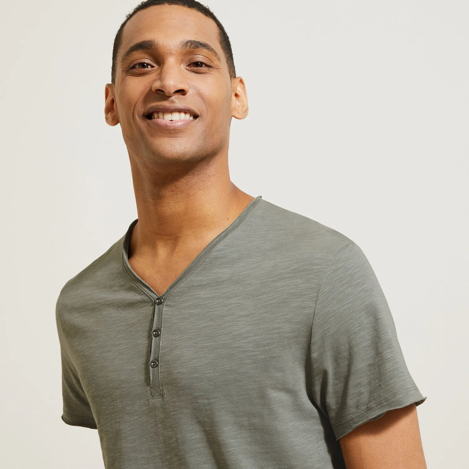 Jules Tee shirt col tunisien matière flammée- T-shirt