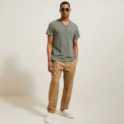 Jules Tee shirt col tunisien matière flammée- T-shirt