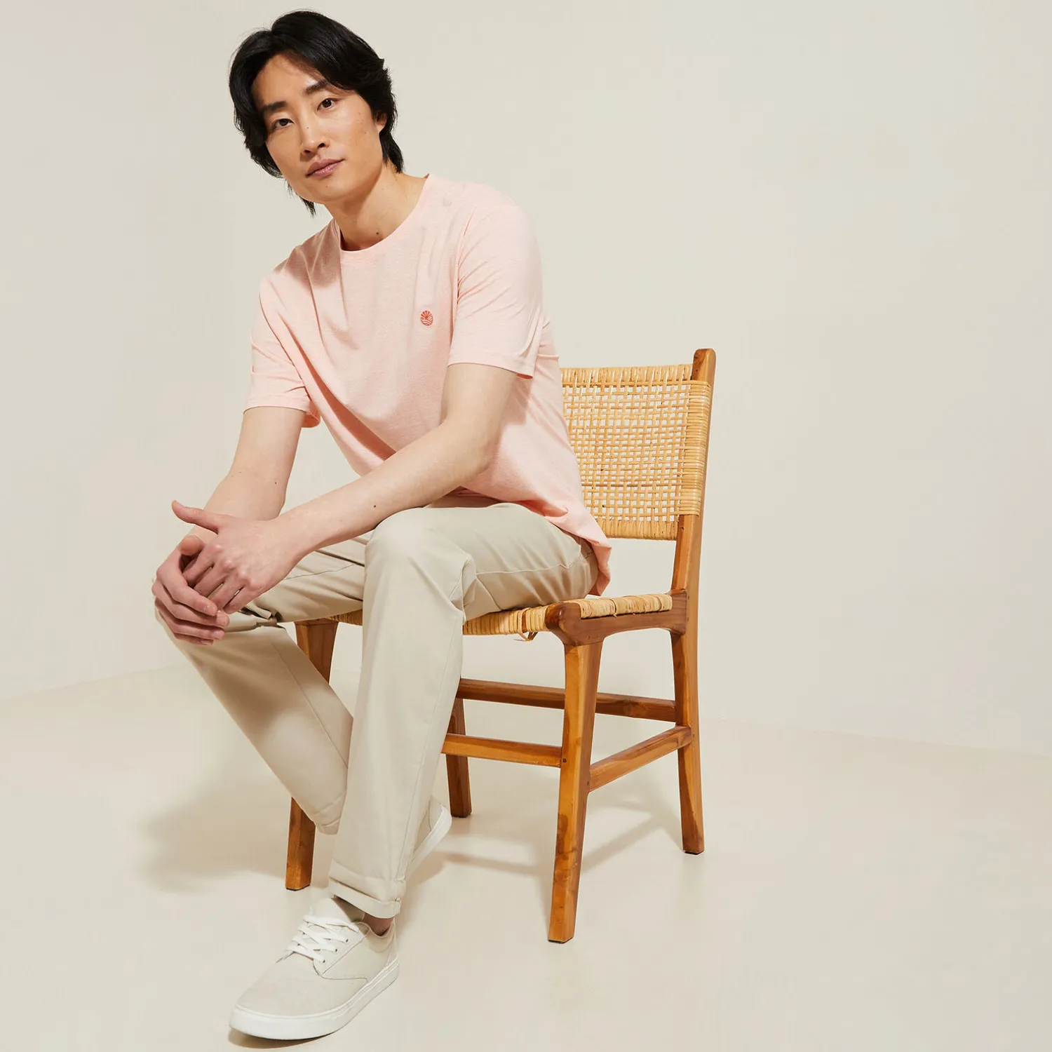 Jules Tee shirt effet microrayé broderie poitrine- T-shirt